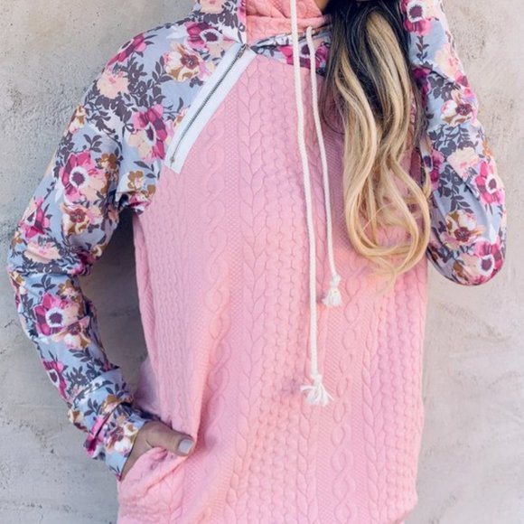 Amoli Floral Zip Detail Drawstring Hoodie - Picture 2 of 5